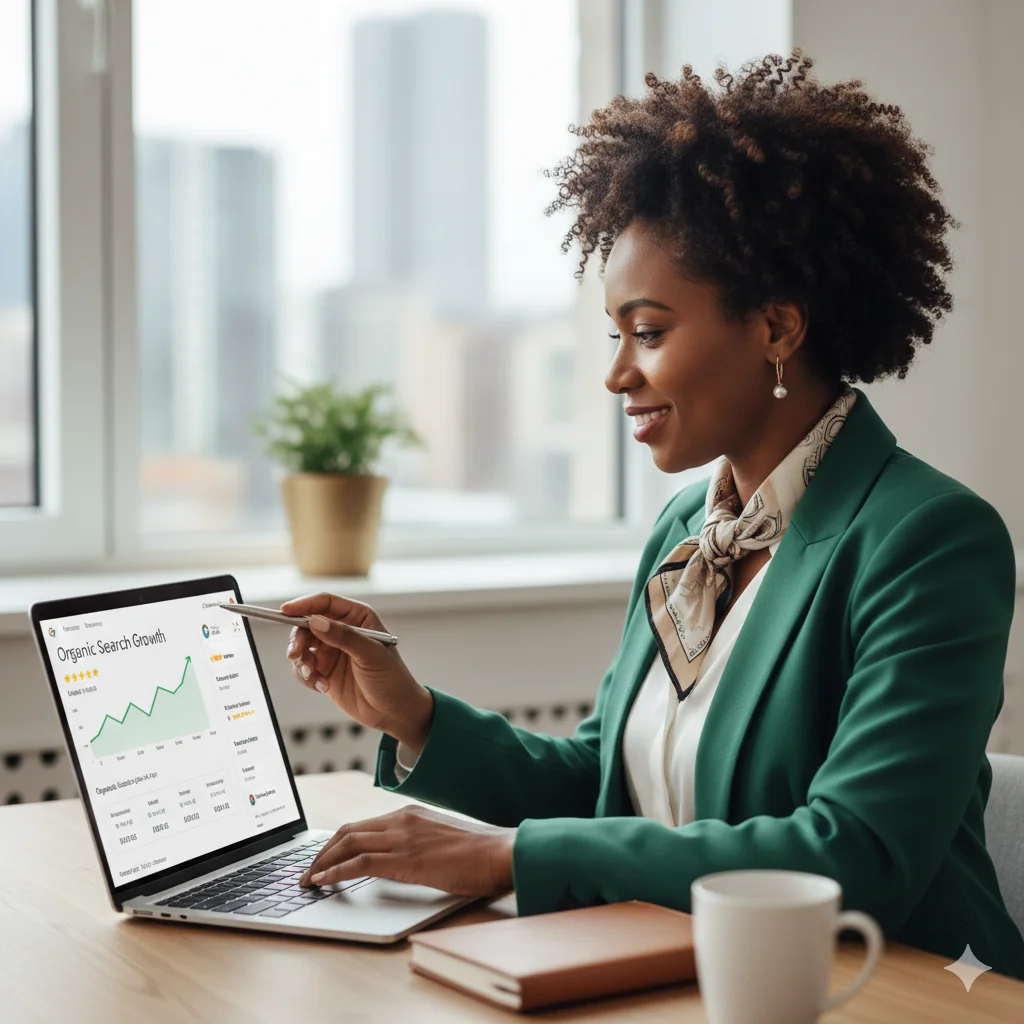 Professional managing online presence and search growth